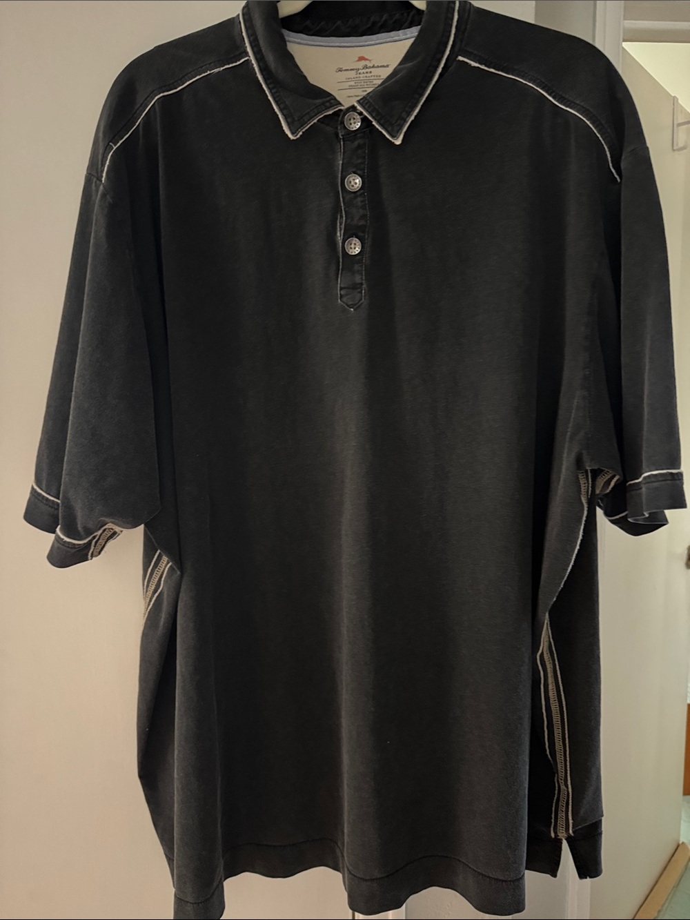 Tommy Bahama Fray Day Charcoal Gray Washed Pima Cotton Polo